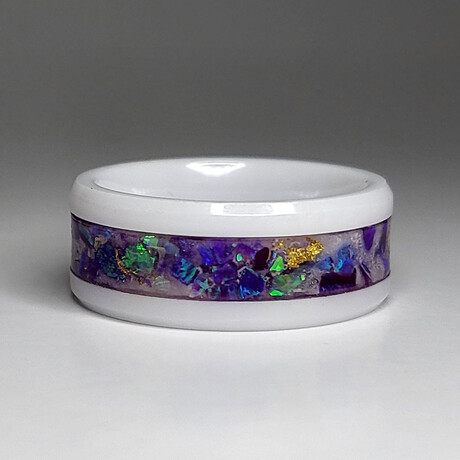 White Ceramic Ring // Opal 24k Gold Leaf Lavendar UV Glow // 4mm Width (5)