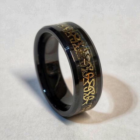 Black Carbide Ring // with 24kt gold Celtic Knot Inlay (5)