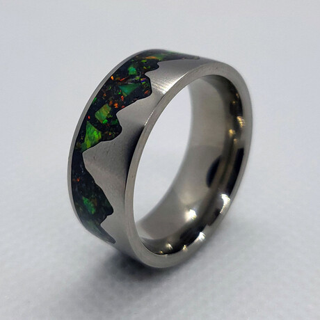 Titanium Mountain Ring // Black Fire Opal + Green UV Glow // 4mm Width (5)