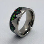 Titanium Mountain Ring // Black Fire Opal + Green UV Glow // 4mm Width (6)