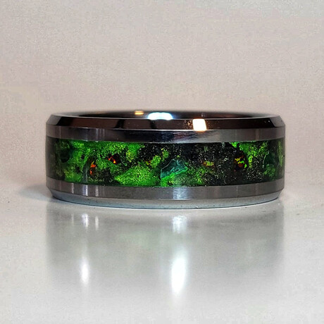 Tungsten Ring // Fire Opal and Obsidian // 4mm Width (5)