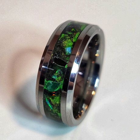 Tungsten Ring // Fire Opal and Obsidian // 8mm Width (5)