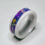 White Ceramic Ring // Opal 24k Gold Leaf Lavendar UV Glow // 4mm Width (8)