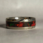 Damascus Steel Band // Crimson Red Opal, Meteorite Dust // 4mm Width (7)