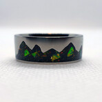 Titanium Mountain Ring // Black Fire Opal + Green UV Glow // 4mm Width (6)