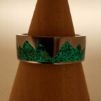Titanium Mountain Ring // Black Fire Opal + Green UV Glow // 4mm Width (6)