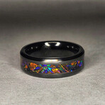 Black Carbide Ring // with Fire Burl Dichrolam Inlay // 8mm Width (9)