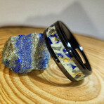 Black Ceramic Inlay Ring // with Lapis Lazuli and Moonstone // 8mm Width (7)