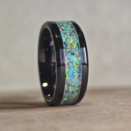 Black Carbide Ring // with White Opal // 4mm Width (5)