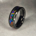 Black Carbide Ring // with Fire Burl Dichrolam Inlay // 4mm Width (8)