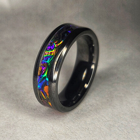 Black Carbide Ring // with Fire Burl Dichrolam Inlay // 8mm Width (5)