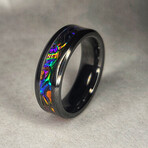 Black Carbide Ring // with Fire Burl Dichrolam Inlay // 8mm Width (9)