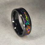 Black Carbide Ring // with Fire Burl Dichrolam Inlay // 8mm Width (9)