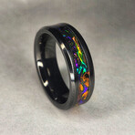 Black Carbide Ring // with Fire Burl Dichrolam Inlay // 4mm Width (8)