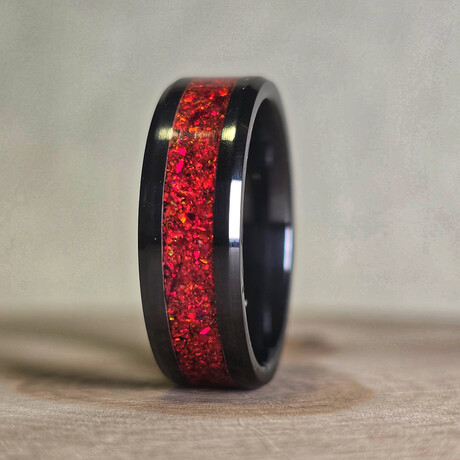 Black Carbide Ring // with Red Crimson Opal // 4mm Width (5)