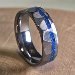 Hammered Tungsten Ring Offset // with Blue Fire Opal // 4mm Width (7.5)