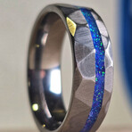 Hammered Tungsten Ring Offset // with Blue Fire Opal // 8mm Width (5.5)