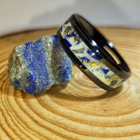 Black Ceramic Inlay Ring // with Lapis Lazuli and Moonstone // 4mm Width (5)