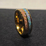 24kt Gold Plated Tungsten Ring // White Opal & Turquoise Double Channel (7.5)