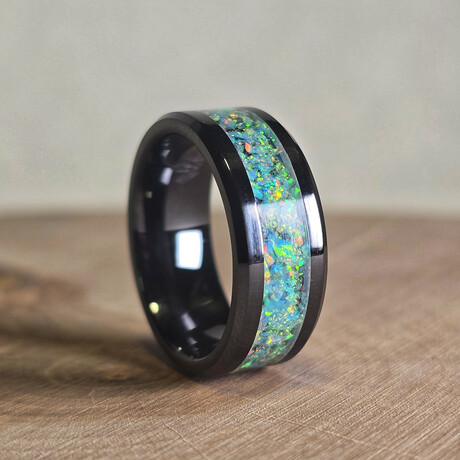 Black Carbide Ring // with White Opal // 8mm Width (5)