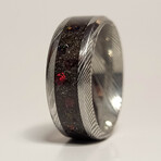 Damascus Steel Ring // Black Fire Opal + Meteorite Shavings // 4mm Width (7)