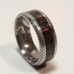 Damascus Steel Ring // Black Fire Opal + Meteorite Shavings // 4mm Width (7)