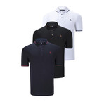 Set of 3 Tipped Polo Shirt // Dark Blue + White + Black (S)
