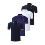 Set of 4 Tipped Polo Shirt // Black + White + Dark Blue + Purple (S)