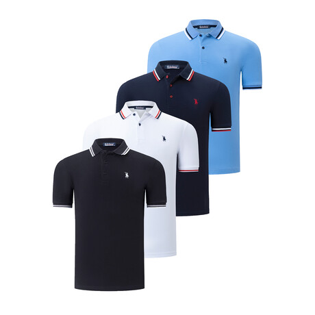 Set of 4 Tipped Polo Shirt // Black + White + Dark Blue + Light Blue (S)