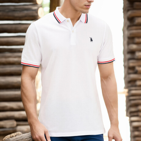 Tipped Polo Shirt // White + Black + Red (S)