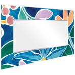 Tiki Square Rectangular Beveled Mirror on Free Floating Reverse Printed Tempered Art Glass
