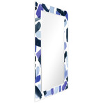 Cerulean Strokes Rectangular Beveled Mirror on Free Floating Reverse Printed Tempered Art Glass (54"L x 28"W x 0.4"H)