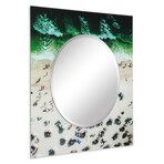 Beach Round Beveled Mirror on Square Free Floating Reverse Printed Tempered Art Glass