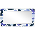 Cerulean Strokes Rectangular Beveled Mirror on Free Floating Reverse Printed Tempered Art Glass (54"L x 28"W x 0.4"H)
