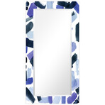 Cerulean Strokes Rectangular Beveled Mirror on Free Floating Reverse Printed Tempered Art Glass (54"L x 28"W x 0.4"H)