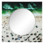 Beach Round Beveled Mirror on Square Free Floating Reverse Printed Tempered Art Glass