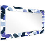 Cerulean Strokes Rectangular Beveled Mirror on Free Floating Reverse Printed Tempered Art Glass (54"L x 28"W x 0.4"H)