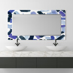 Cerulean Strokes Rectangular Beveled Mirror on Free Floating Reverse Printed Tempered Art Glass (54"L x 28"W x 0.4"H)
