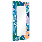 Tiki Square Rectangular Beveled Mirror on Free Floating Reverse Printed Tempered Art Glass