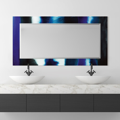 Run OffRectangular Beveled Mirror on Free Floating Reverse Printed Tempered Art Glass (30"L x 40"W x 0.4"H)
