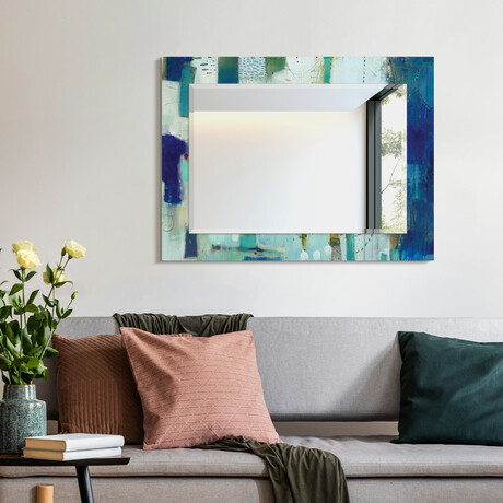 CroreRectangular Beveled Mirror on Free Floating Reverse Printed Tempered Art Glass (30"L x 40"W x 0.4"H)