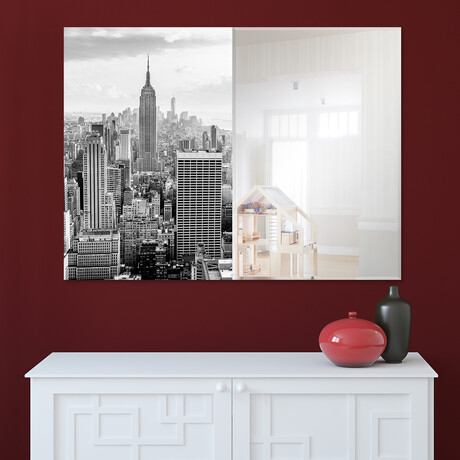 My New York Rectangular Beveled Mirror on Free Floating Reverse Printed Tempered Art Glass