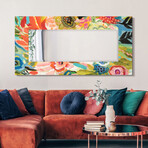 Secret Garden Floral III Rectangular Beveled Mirror on Free Floating Reverse Printed Tempered Art Glass (48"L x 32"W x 0.4"H)