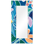 Tiki Square Rectangular Beveled Mirror on Free Floating Reverse Printed Tempered Art Glass