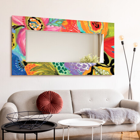 Secret Garden Floral II Rectangular Beveled Leaner Mirror on Free Floating Reverse Printed Tempered Art Glass