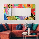 Secret Garden Floral II Rectangular Beveled Leaner Mirror on Free Floating Reverse Printed Tempered Art Glass