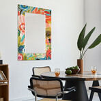 Secret Garden Floral III Rectangular Beveled Mirror on Free Floating Reverse Printed Tempered Art Glass (48"L x 32"W x 0.4"H)