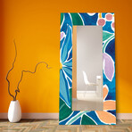 Tiki Square Rectangular Beveled Mirror on Free Floating Reverse Printed Tempered Art Glass