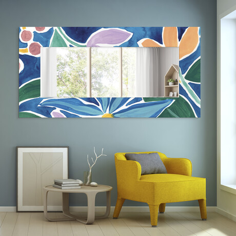 Tiki Square Rectangular Beveled Mirror on Free Floating Reverse Printed Tempered Art Glass