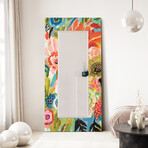 Secret Garden Floral III Rectangular Beveled Mirror on Free Floating Reverse Printed Tempered Art Glass (48"L x 32"W x 0.4"H)